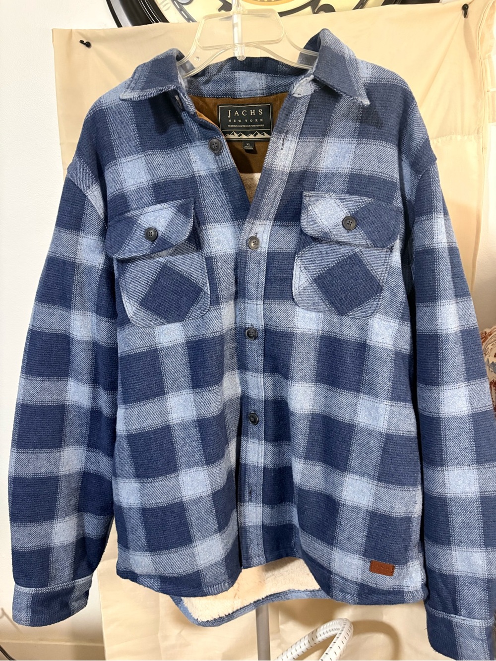 Jachs New York Men’s Blue Plaid flannel jacket with Sherpa inside